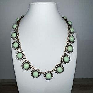 Rhinestone Cabochon Statement Necklace Turquoise Blue Green Gold Tone Western